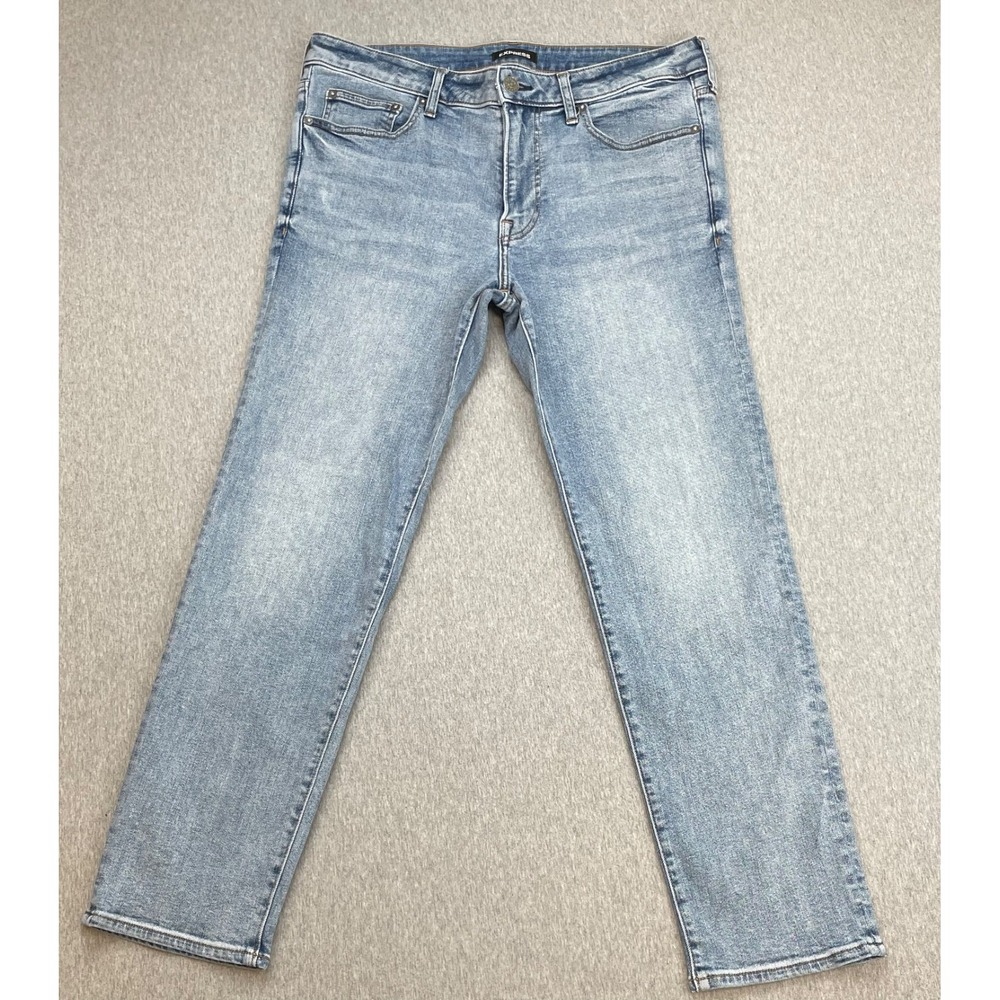 Express Jeans Mens 34 x 30 Blue Cotton Blend Stretch Slim Straight